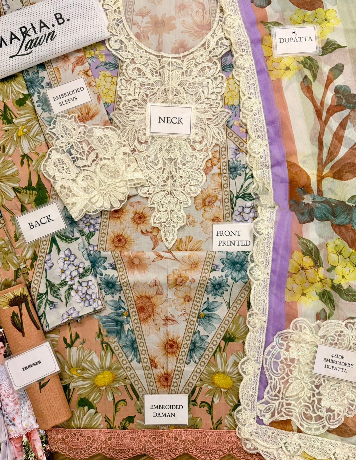 MARIA.B printed lawn front with heavy embroidered