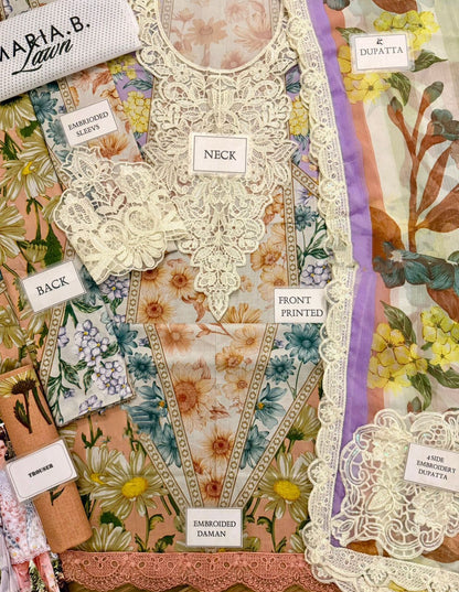MARIA.B printed lawn front with heavy embroidered