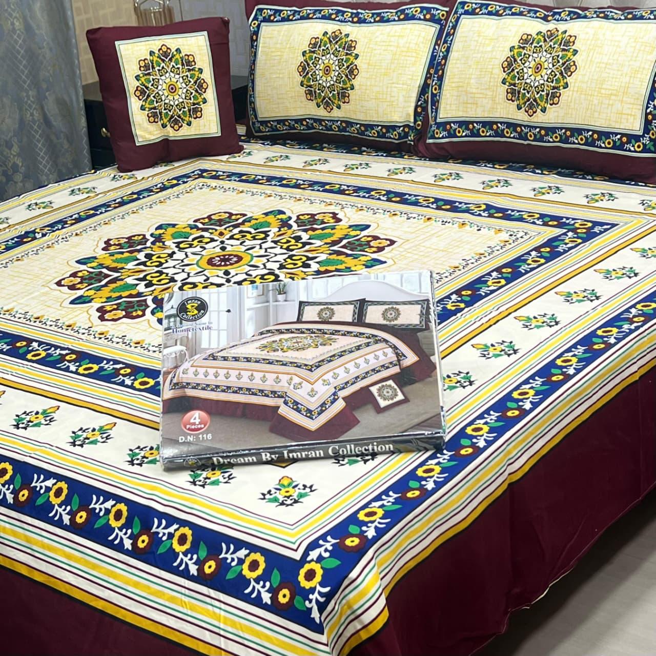 3 D PANAL BEDSHEET CRYSTAL COTTON 4 PCS
