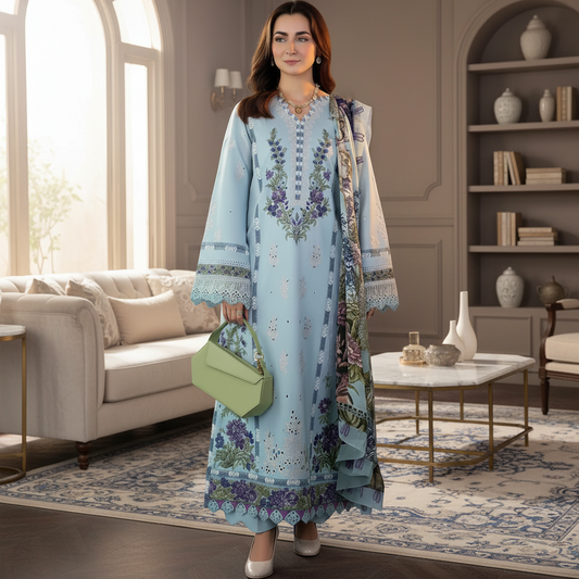 Jade Summer Collection: Quality Airjet Lawn with heavy embroidered,