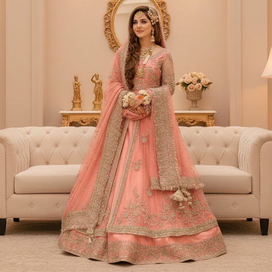 Kashee bridal collection,Front net heavy zari work embroidered