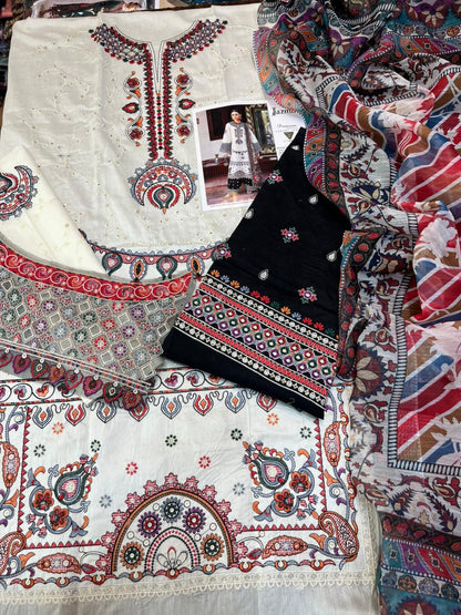 Jazmin Luxury Fine Quality Lawn with voil diamond Dopatta3 Pcs Suit