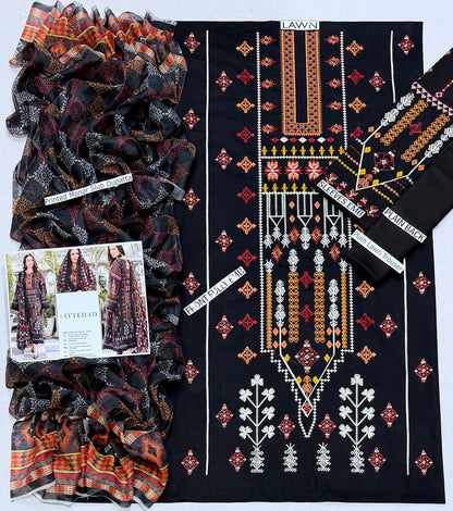 Ittehad, Premium lawn embroidered 3PCS