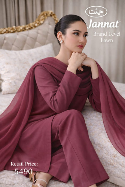 JANNAT BRAND- DYED BRANDED LAWN SHIRT,TROUSER, KRINKAL SHAFOON DUPPATA