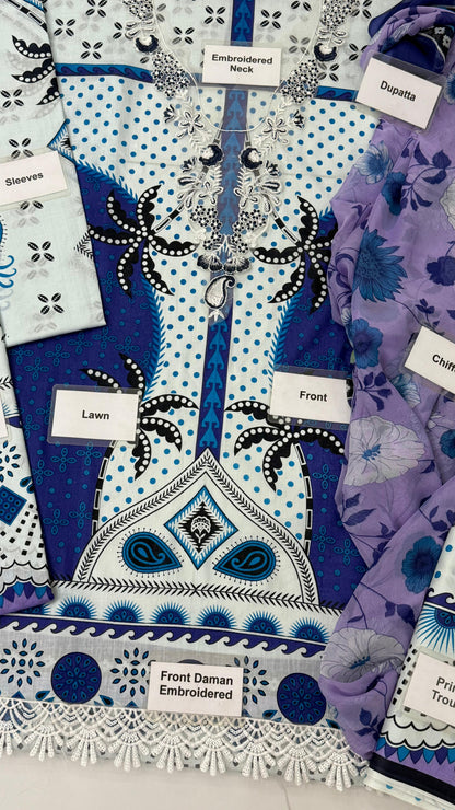 Mushq Hemline, Lawn & Chiffon Al-Nisa Embroidery