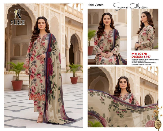 Nureh Summer outfit
Lawn collection 2026, 03 PCS unstitched* printed lawn 90/70*