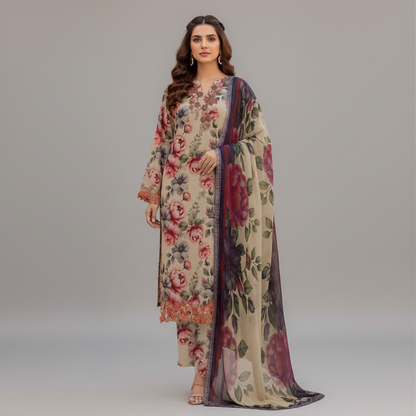 Nureh Summer outfit
Lawn collection 2026, 03 PCS unstitched* printed lawn 90/70*
