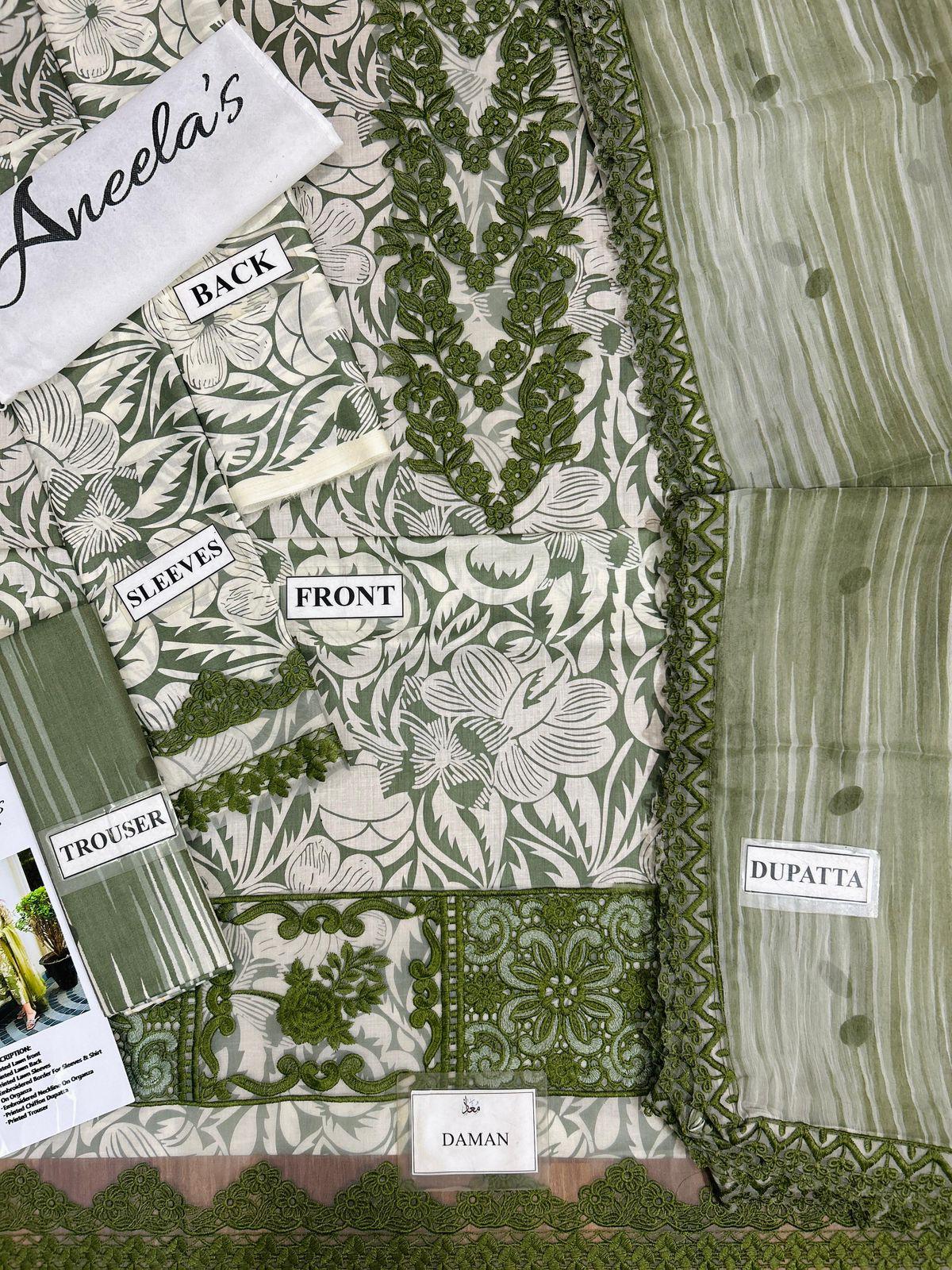 Aneela’s,Fabric Details : Lawn & Chiffon