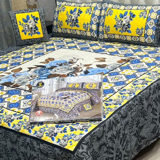 3 D PANAL BEDSHEET CRYSTAL COTTON 4 PCS