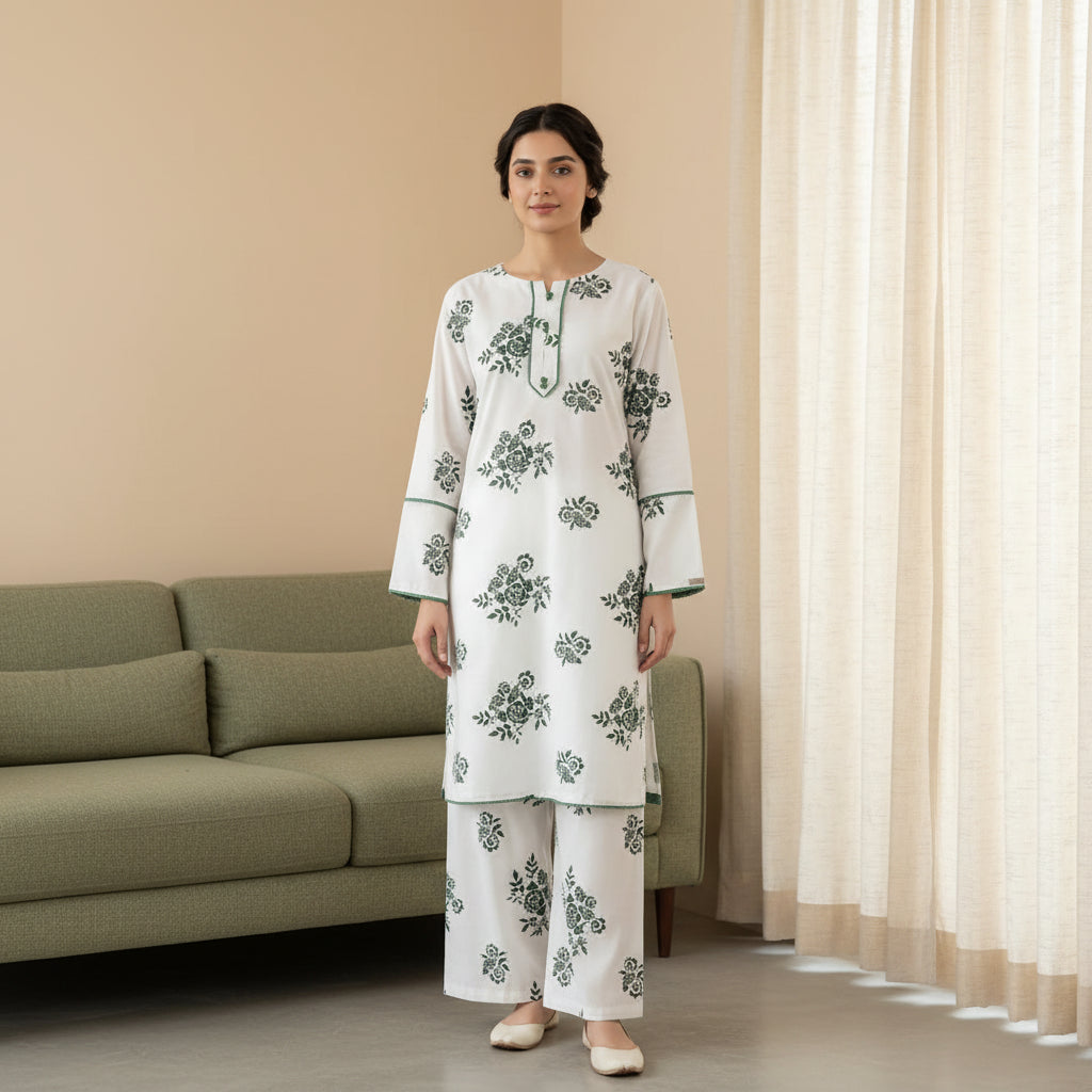Arabic lawn long length shirts and trouser (evergreen)