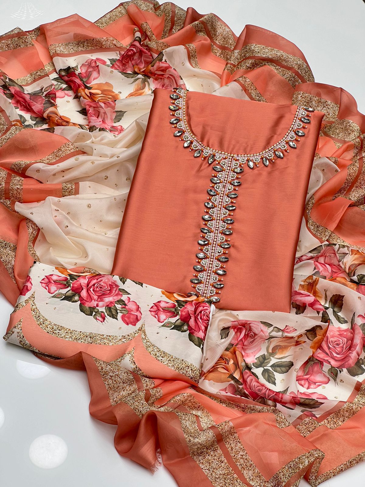 Shamoze Silk Fancy Neck Work