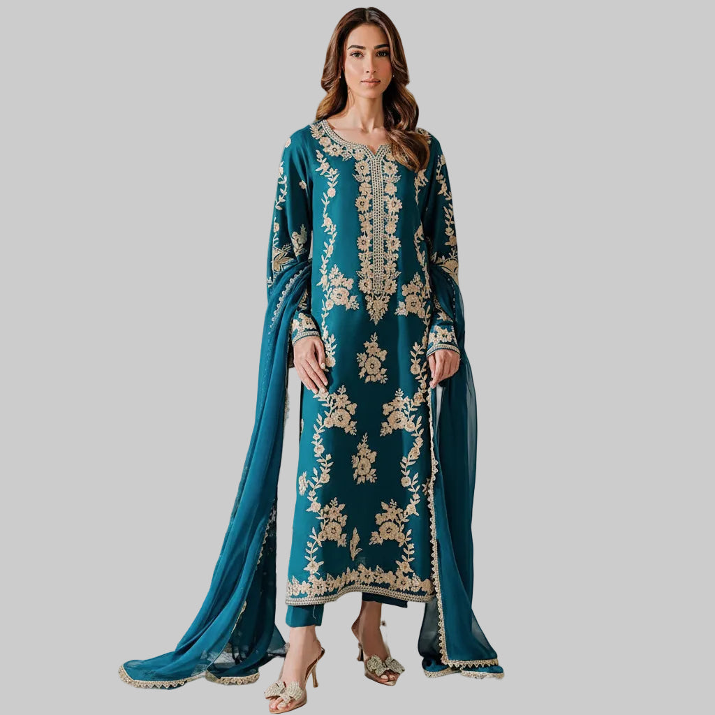 Vintage, Fine Quality Lawn with Chiffon Emb Dopatta, 3 Pcs Suit