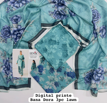 Iznik 03PCS, FABRIC Digital printed Bana Dora Lawn 90/88*