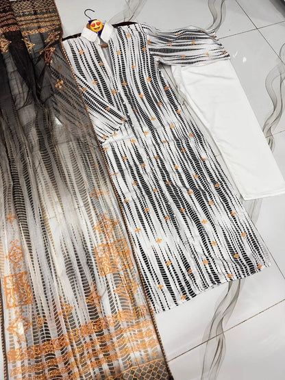 Ladies stitched lawn fine quality 3PCS