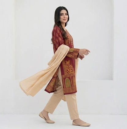 Arabic lawn, printed suit with chiffon dupatta
