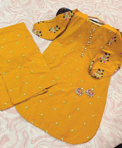 Girls cotton embroidered kurta and shalwar