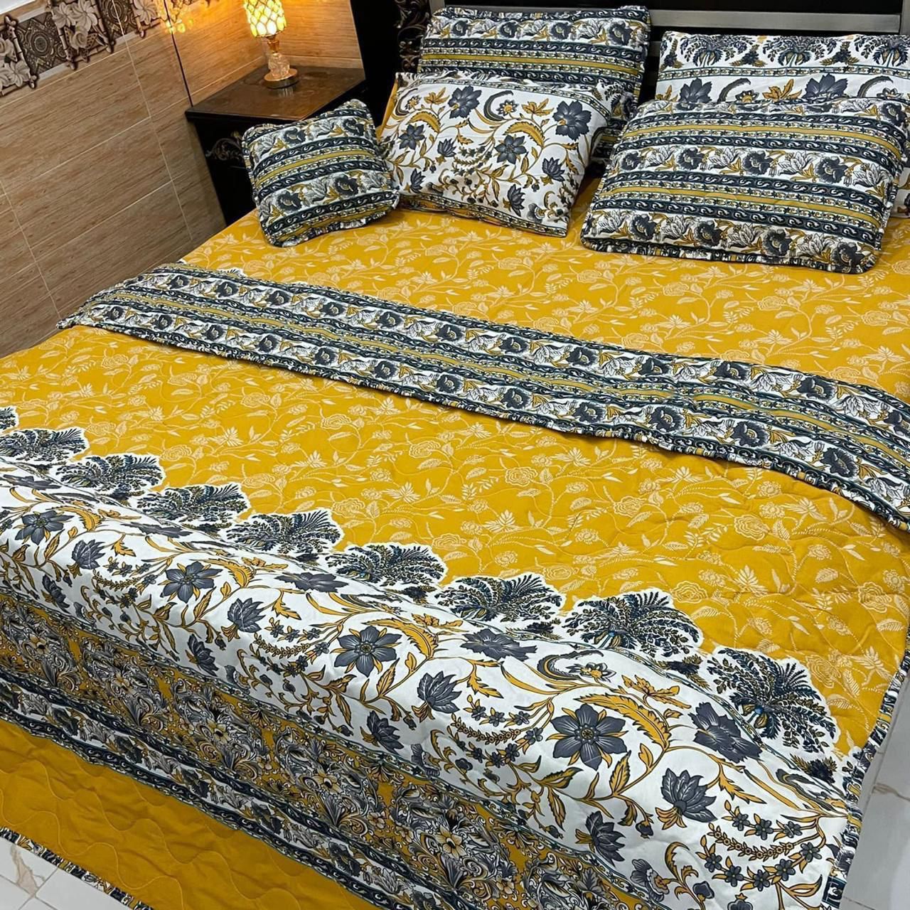 7Pcs Printed Comforter Set, Cotton Mix, 100% Fine Stuff, 22 colors