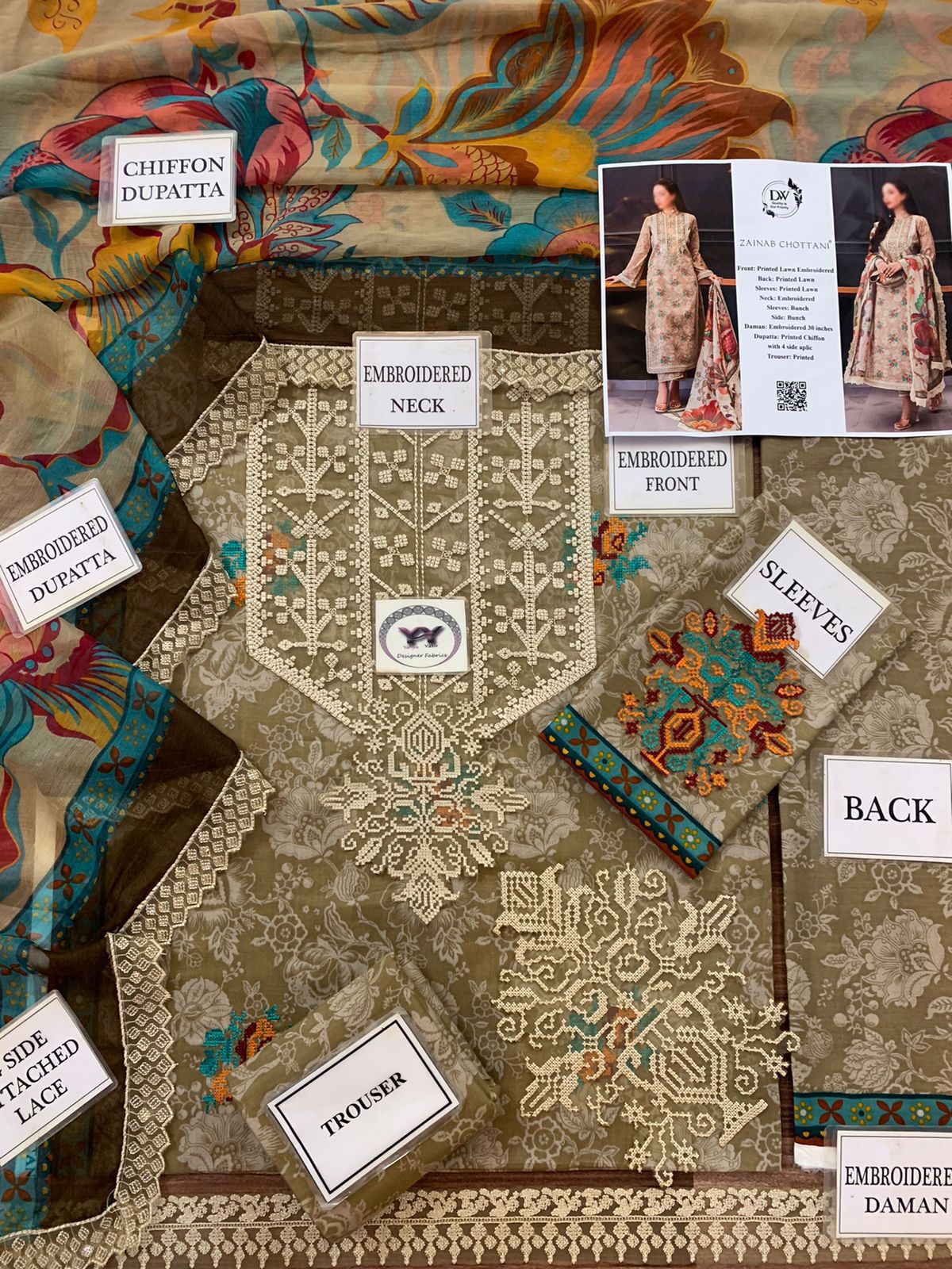 ZAINAB CHOTTANI, Cross stitch lawn embroidered