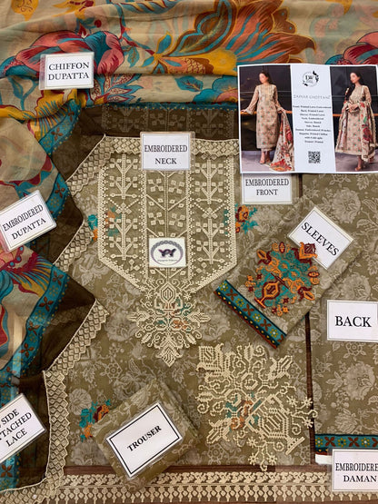 ZAINAB CHOTTANI, Cross stitch lawn embroidered