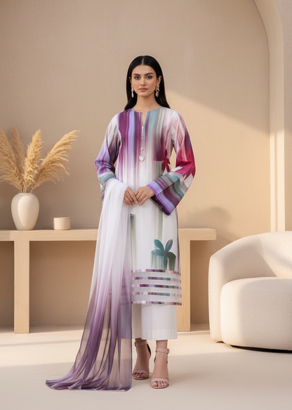 Shamooz Silk, 3PCs,Silk digital printed Dupatta