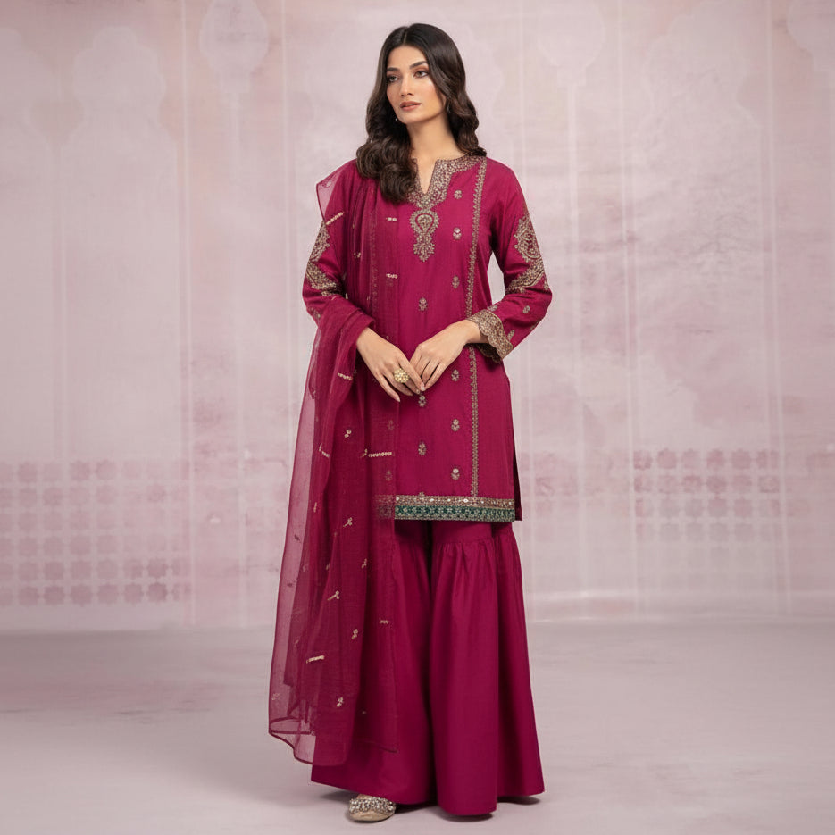 Fine Quality 90/70 Lawn indian chiffon dopatta, 3 Pcs Suit