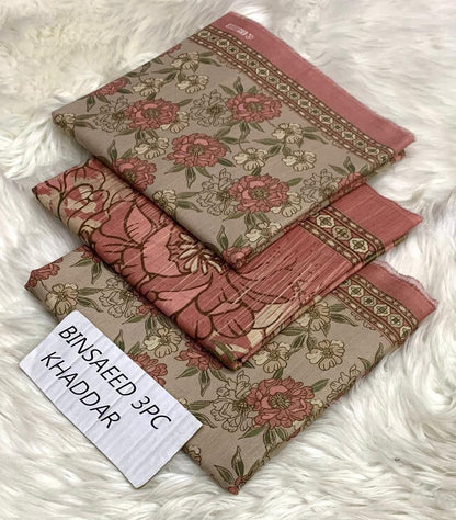 Ladies winter collection printed Karandi (Dupatta, shirt, trouser, 3Pcs)