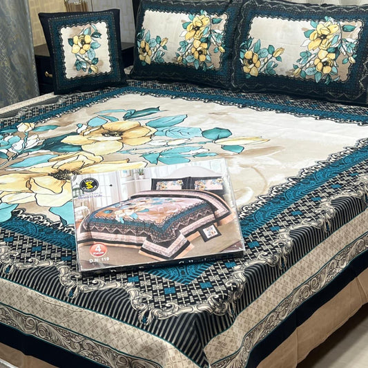 3 D PANAL BEDSHEET CRYSTAL COTTON 4 PCS
