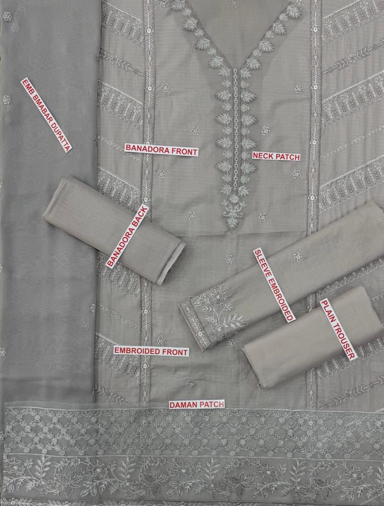 BANADORA LAWN 100-100*
3pc embroidered**Neck,Daman patch embroidered*