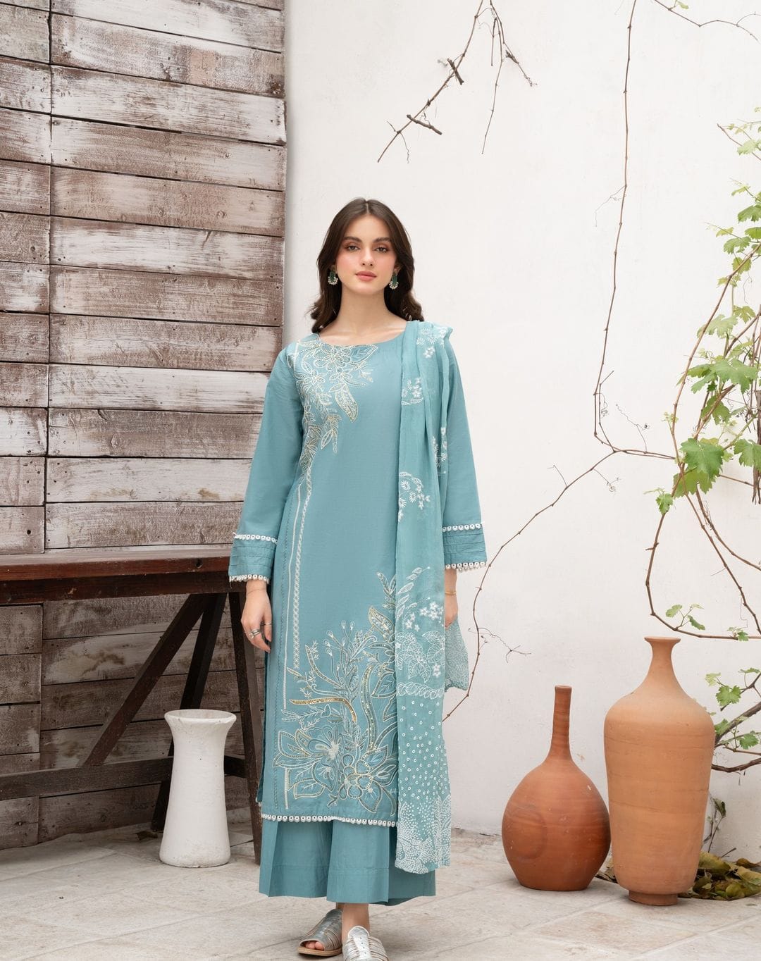 Stitched premium lawn front embroidered