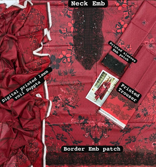 Rang Rasiya, 03PCS unstitched dress, lawn 90/88*