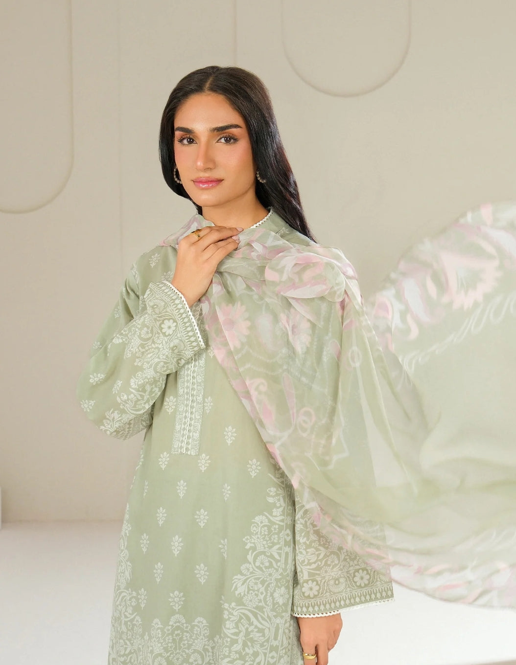 3 Pieces Cambric Suit Printed unstitched (Lime light)