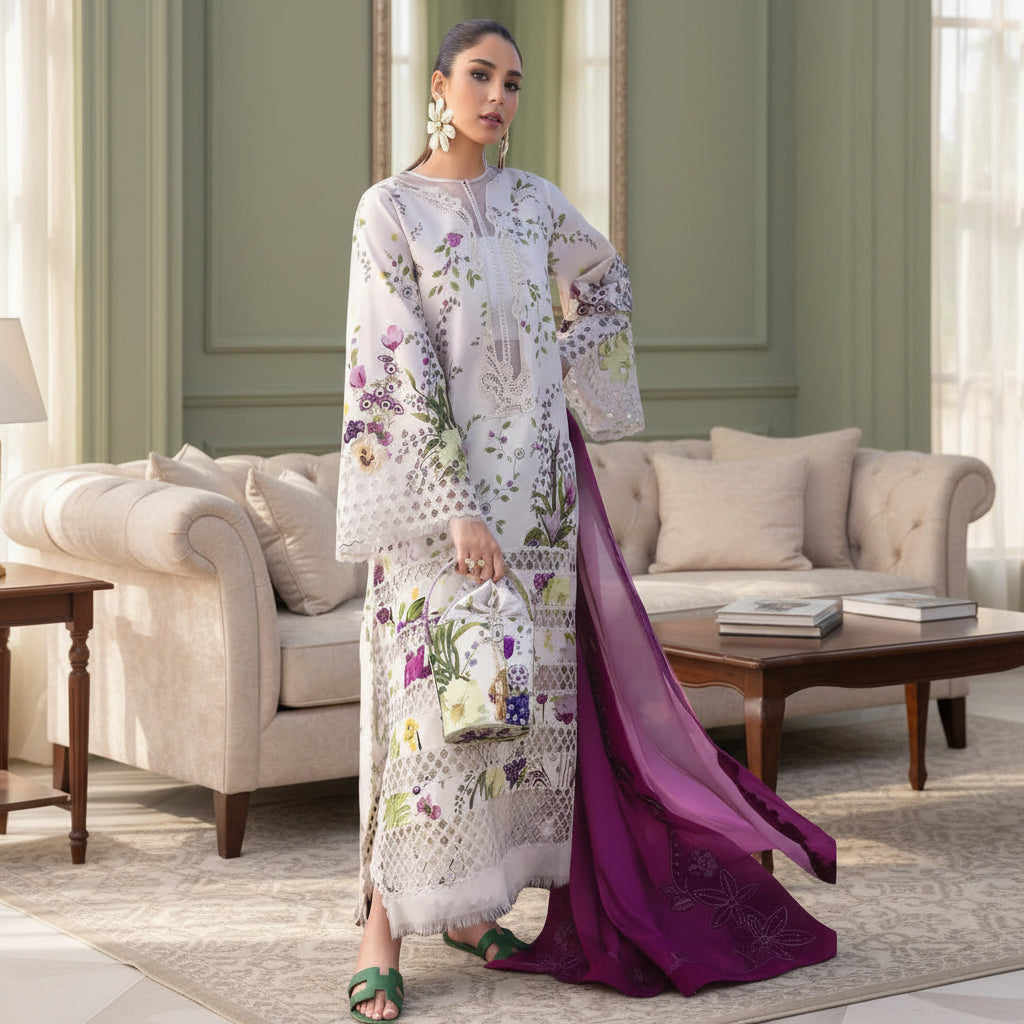 Iznik 03PCS, FABRIC Digital printed Bana Dora Lawn 90/88