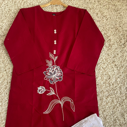 Cotton 2 piece Embroidered Top with cargo trouser*✨