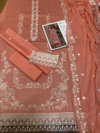 Zarqash, Fine Quality Lawn with Chiffon Embroidered Dopatta, 3 Pcs Suit