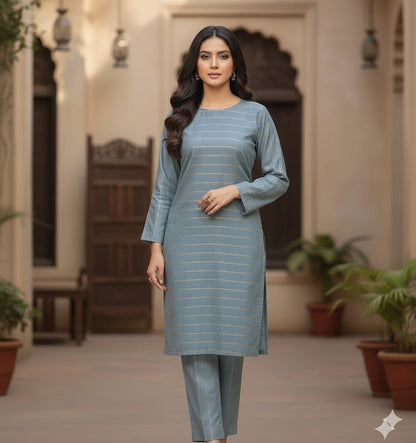 Zari Cambric cotton,2 PCs, Printed shirt, trouser (evergreen)