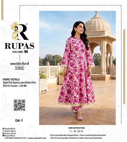 RUPAS, Digital Print Superior Lawn All-Over Print Shirt & Trouser