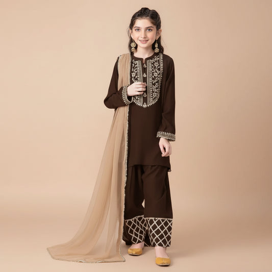 Brownish lawn embroidered Kurta shalwar