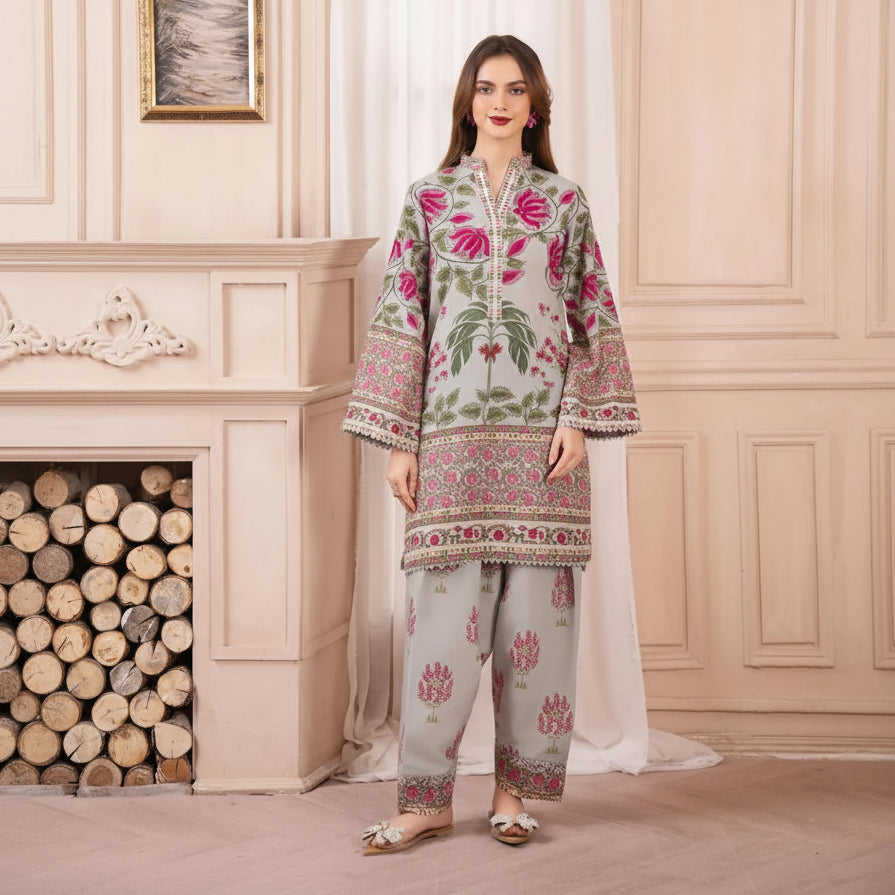 Silky lawn digital print coord set Kainaat