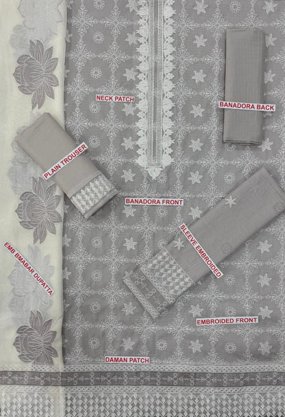 BANADORA LAWN 100-100*
3pc embroidered**Neck,Daman patch embroidered*