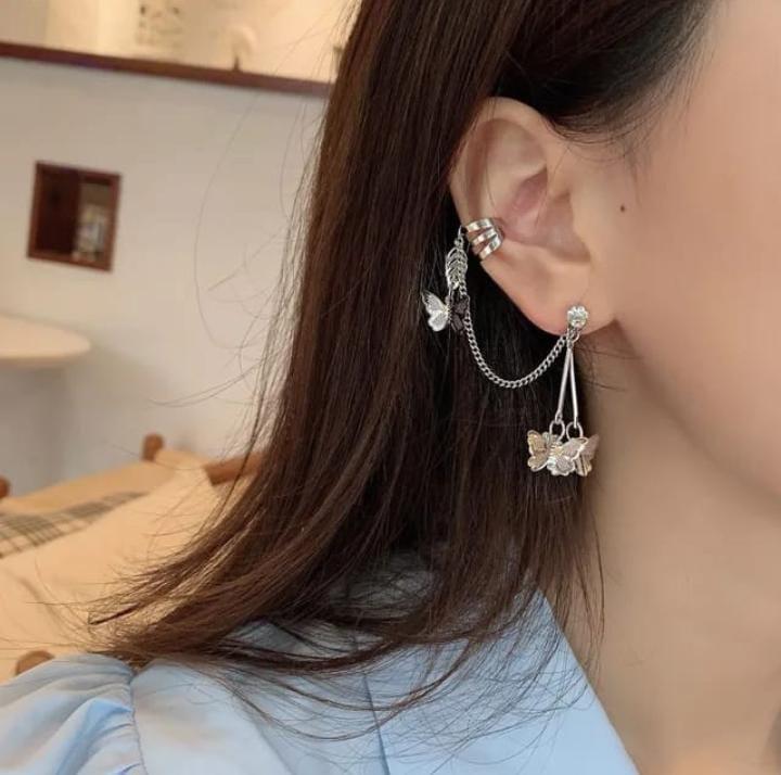 Butterfly hanging ear ring silver plated stone very charming outlook