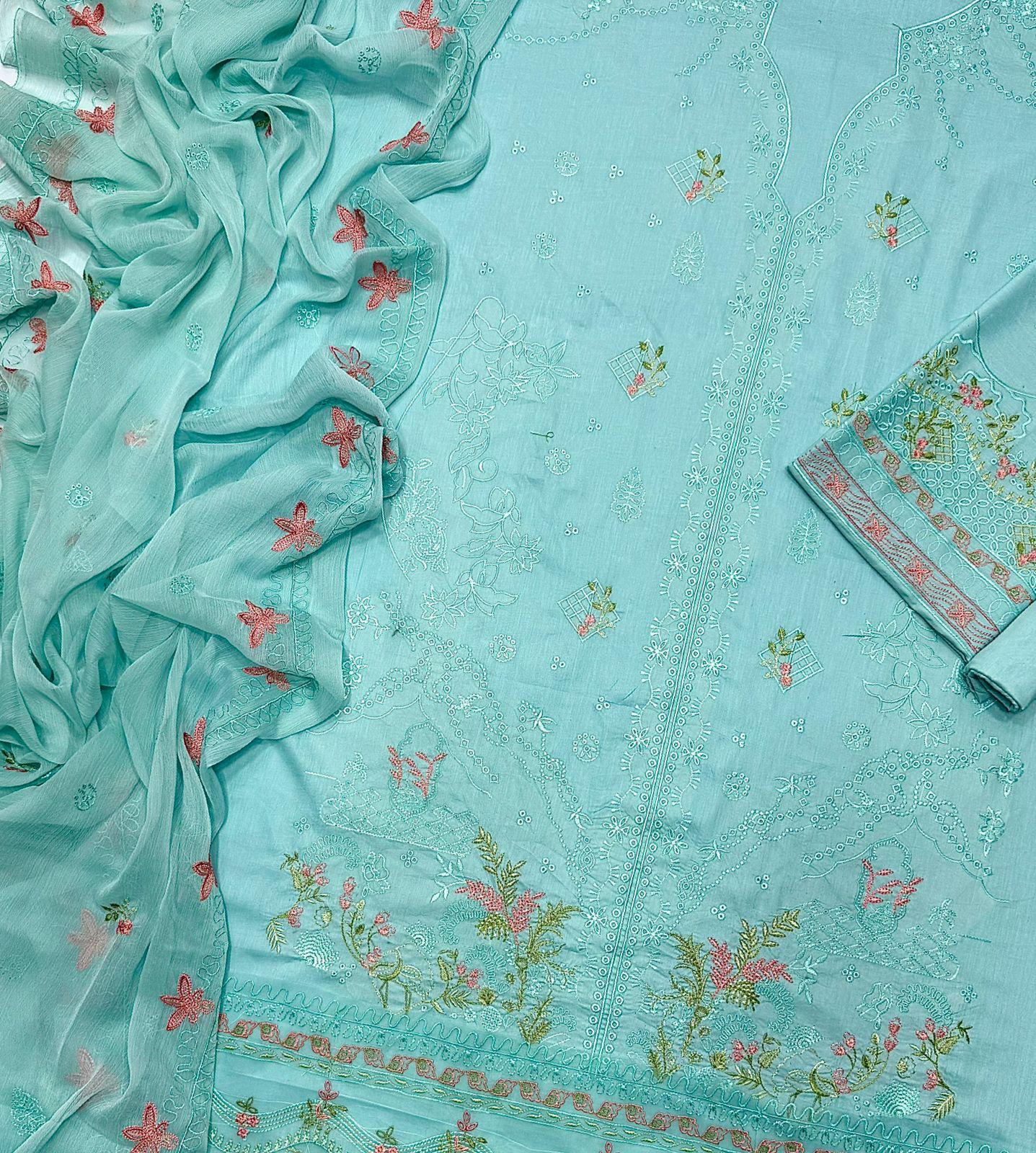 Qalamkar,Front Full Heavy Multi-Head Embroidered
