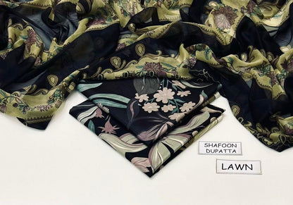 Mahnur,02PCS unstitched suit, lawn 90/88*