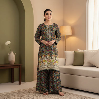 Embroidered lawn digital printed shirt 2pcs