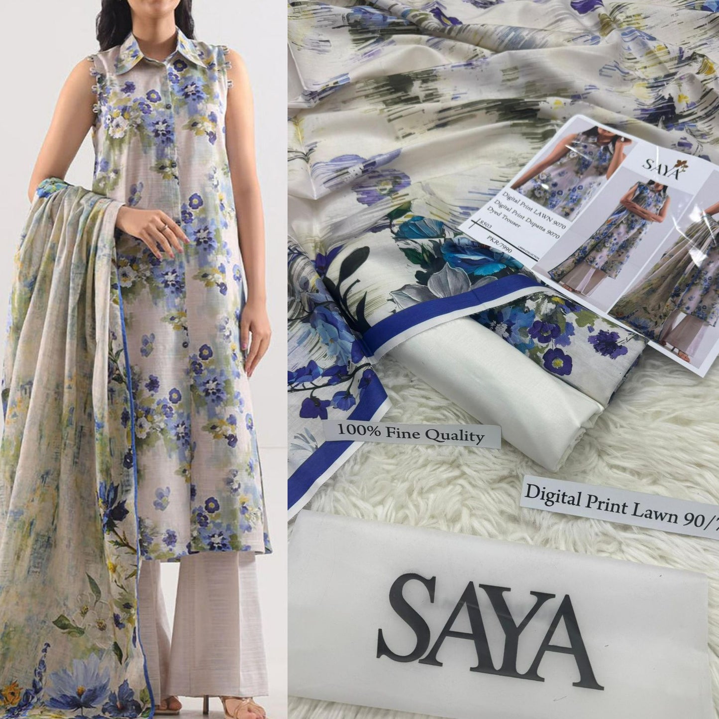 Saya, Premium Lawn, 3Pc. 12 colours