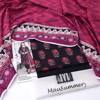Mausummery,digital lawn shirt, plain dyed trouser,lawn dupatta