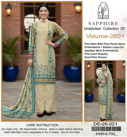 SUMMER COLLECTIONS Best Quality Pure Airjet lawn 90/70* Front Panel full Embroidered.