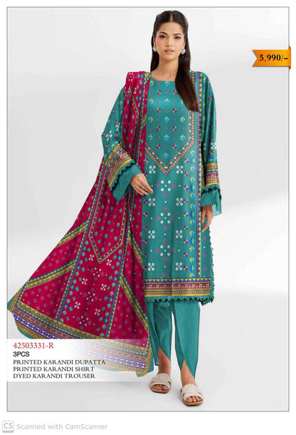 Ladies printed Karandi dress