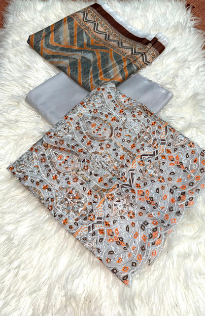 RIWAYAT, 3 PC PRINT LAWN EMBROIDERED CHIKENCARI 7 color's