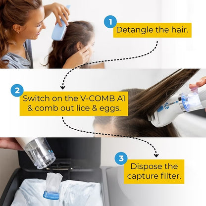 LICETEC V-COMB Electric Head Lice Remover | Chemical-Free Treatment | Vacuum & Comb System to Remove Lice and Nits for Adults & Children