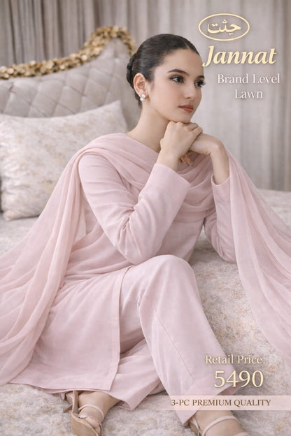 JANNAT BRAND- DYED BRANDED LAWN SHIRT,TROUSER, KRINKAL SHAFOON DUPPATA